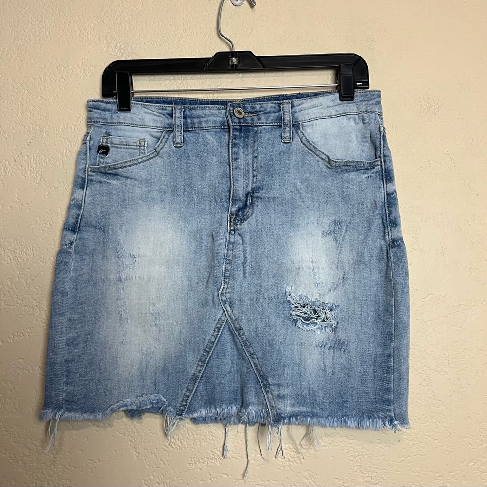 KANCAN DENIM  SKIRT SIZE 27‎ STRETCH DISTRESSED